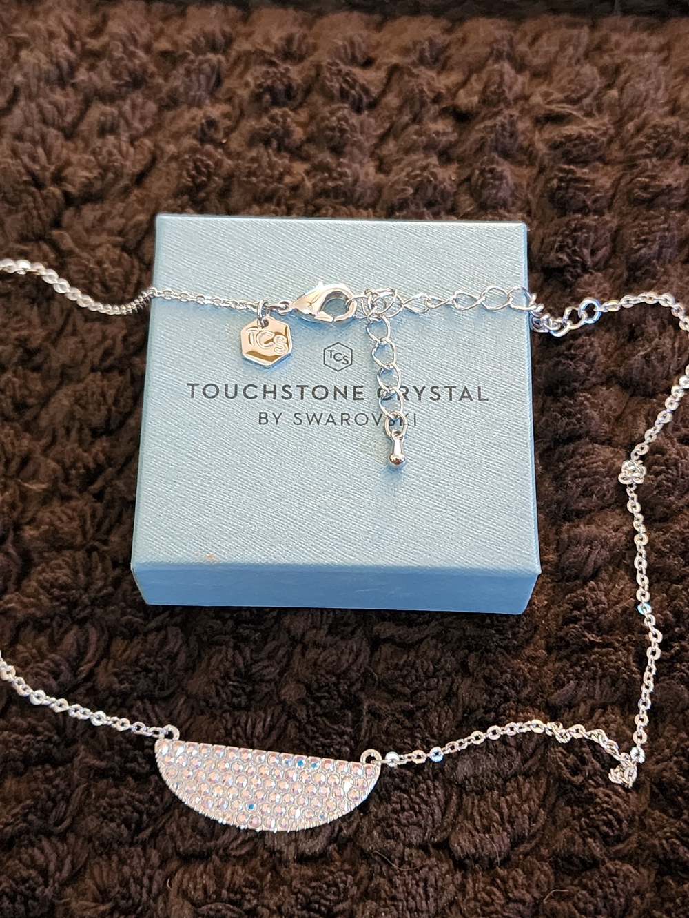 Touchstone Crystal Silver Pave Crescent Necklace - Silver. BRAND NEW